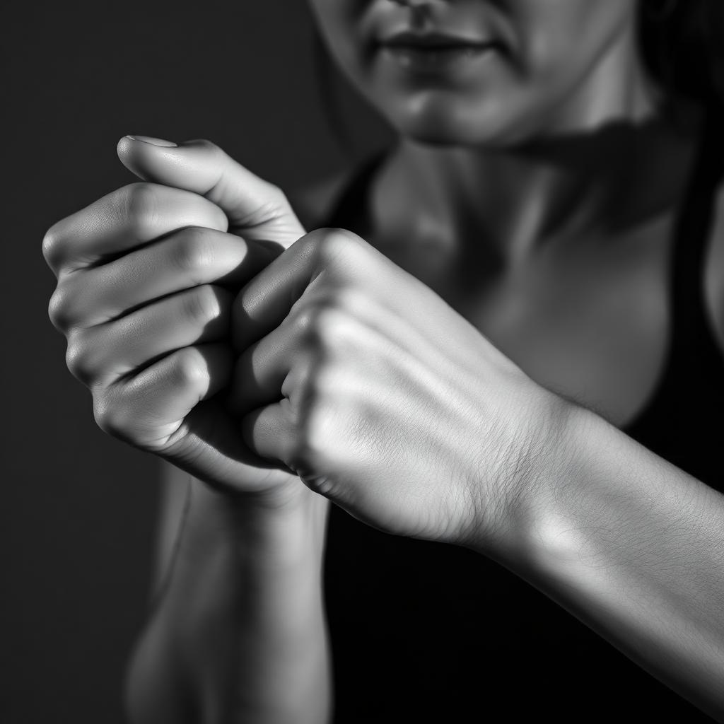 Close-up of hands gripping a resistance band — the last rep.